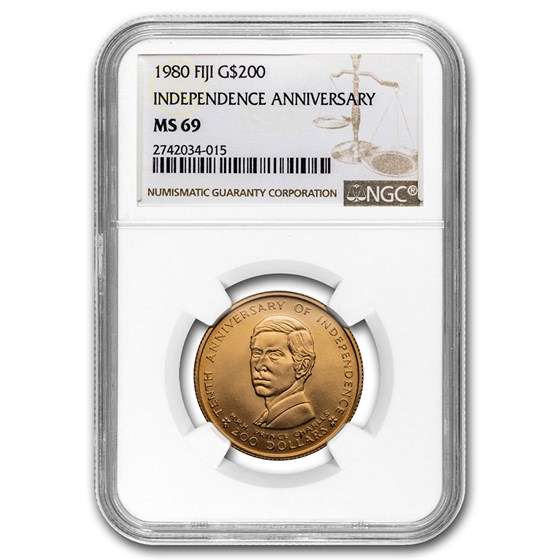 1980 Fiji Gold $200 Prince Charles MS-69 NGC 1980 Fiji Gold $200 Prince Charles MS-69 NGC